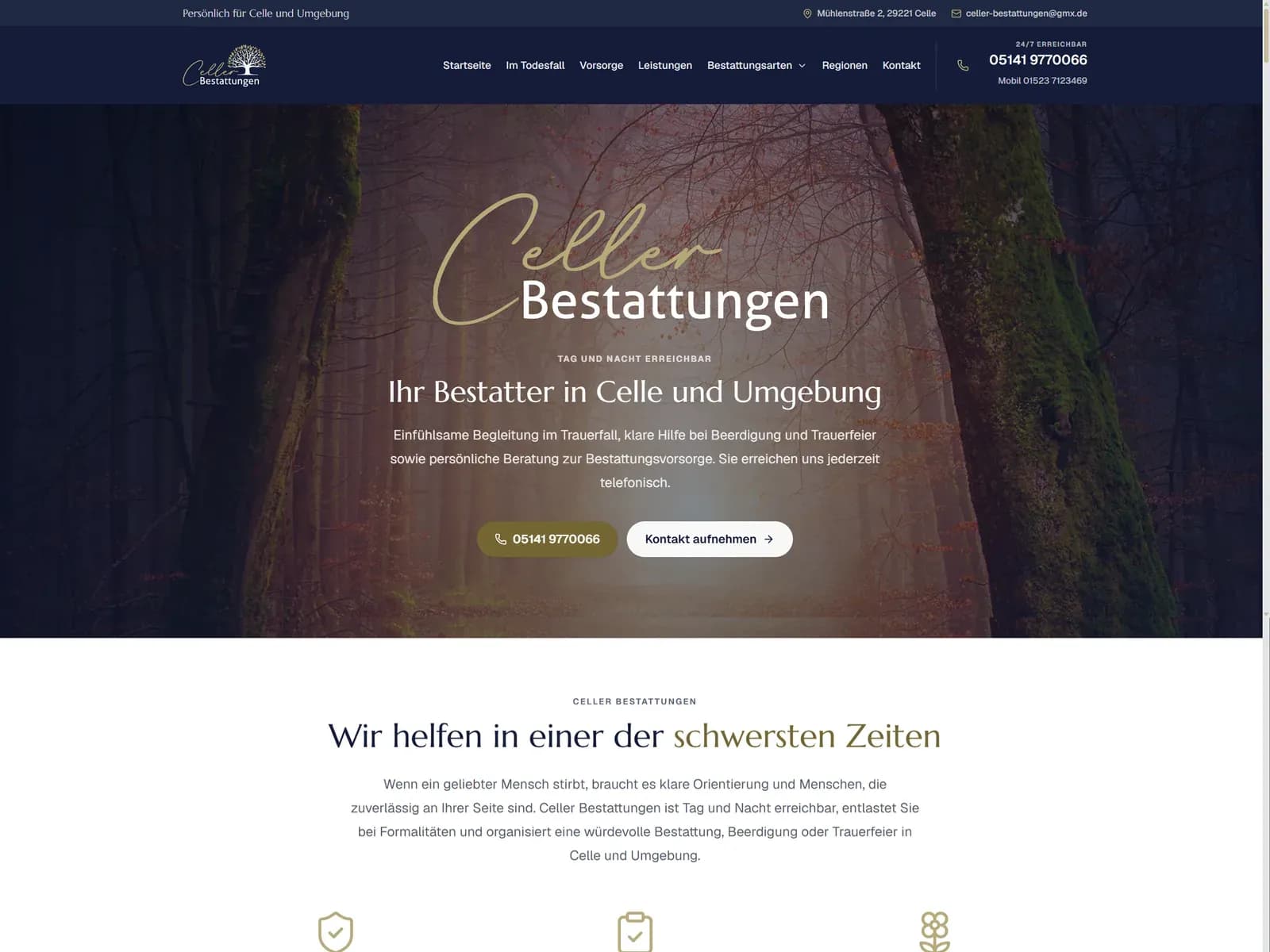 Screenshot der Website von Celler Bestattungen für Bestattungsinstitut auf www.celler-bestattungen.de