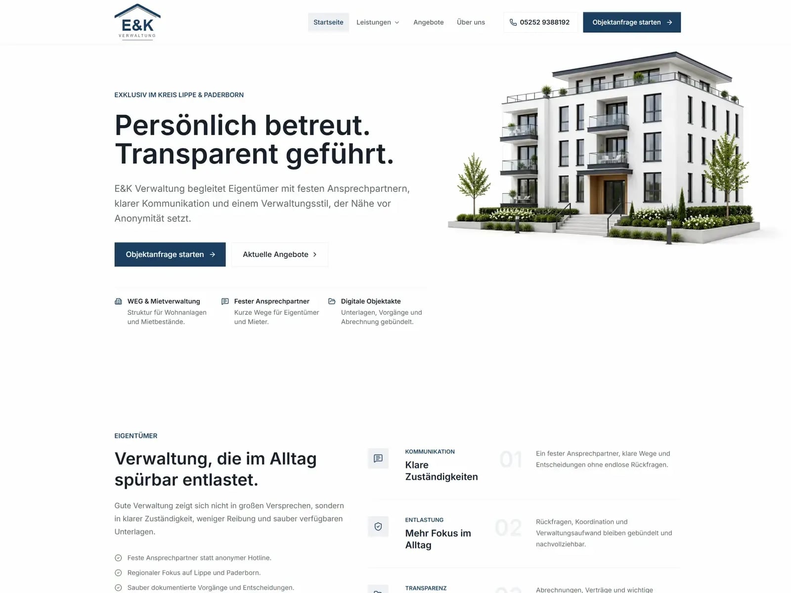 Screenshot der Website von ek-verwaltung.de