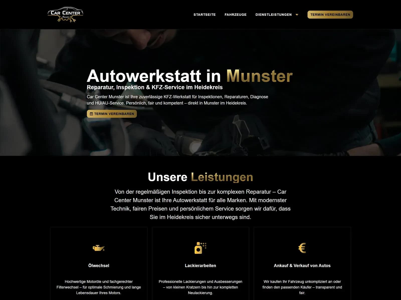 Screenshot der Website von Car Center Munster für Autohandel auf car-center-munster.de