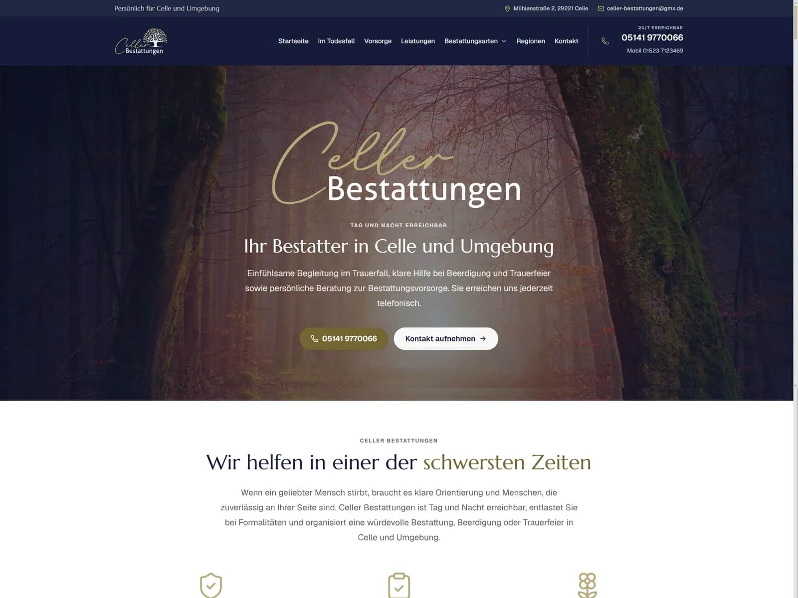 Screenshot der Website von Celler Bestattungen für Bestattungsinstitut auf www.celler-bestattungen.de Screenshot der Website von Celler Bestattungen für Bestattungsinstitut auf www.celler-bestattungen.de