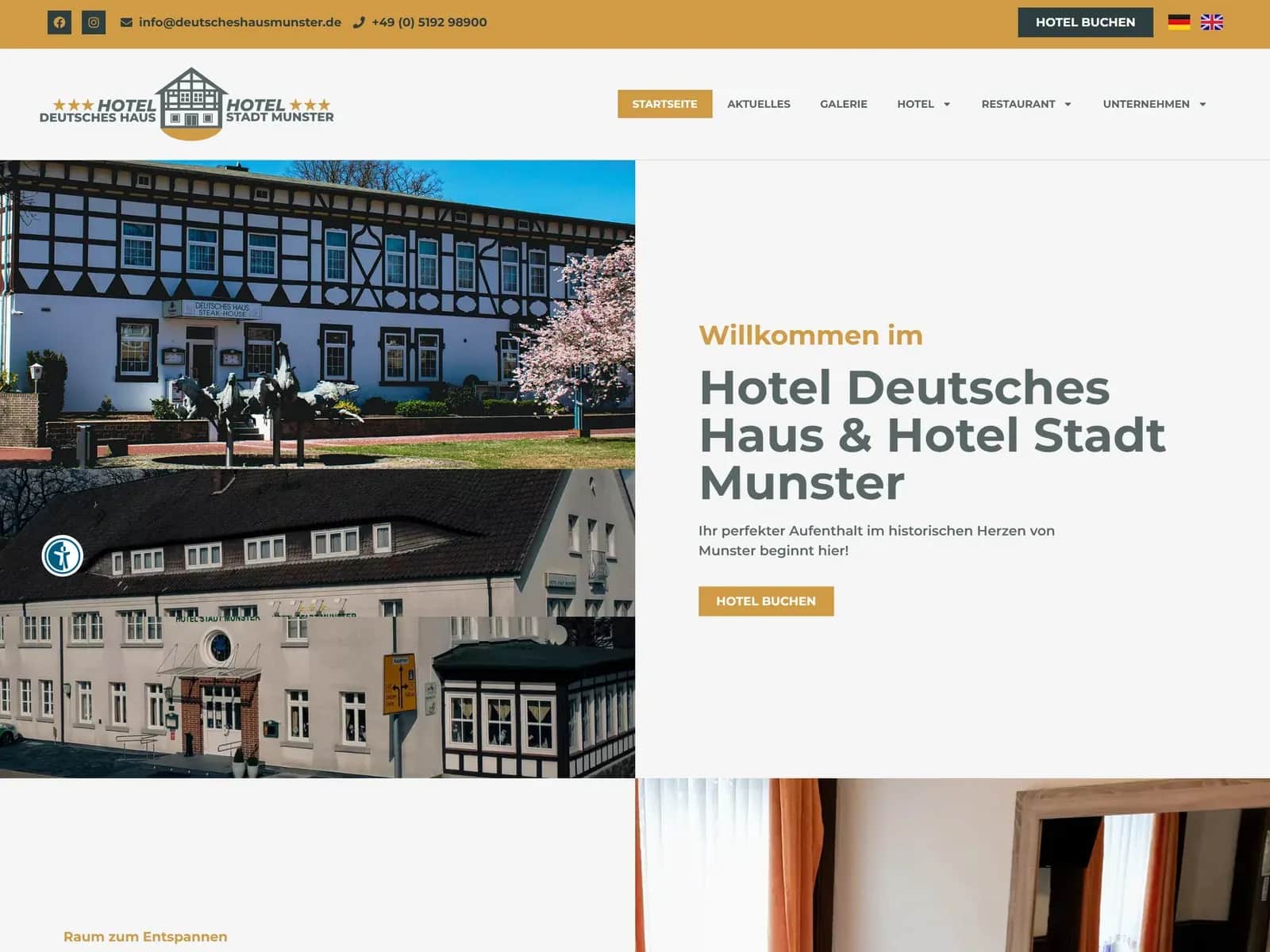 Screenshot der Website von Deutsches Haus Munster für Restaurant & Hotel auf deutscheshausmunster.de Screenshot der Website von Deutsches Haus Munster für Restaurant & Hotel auf deutscheshausmunster.de