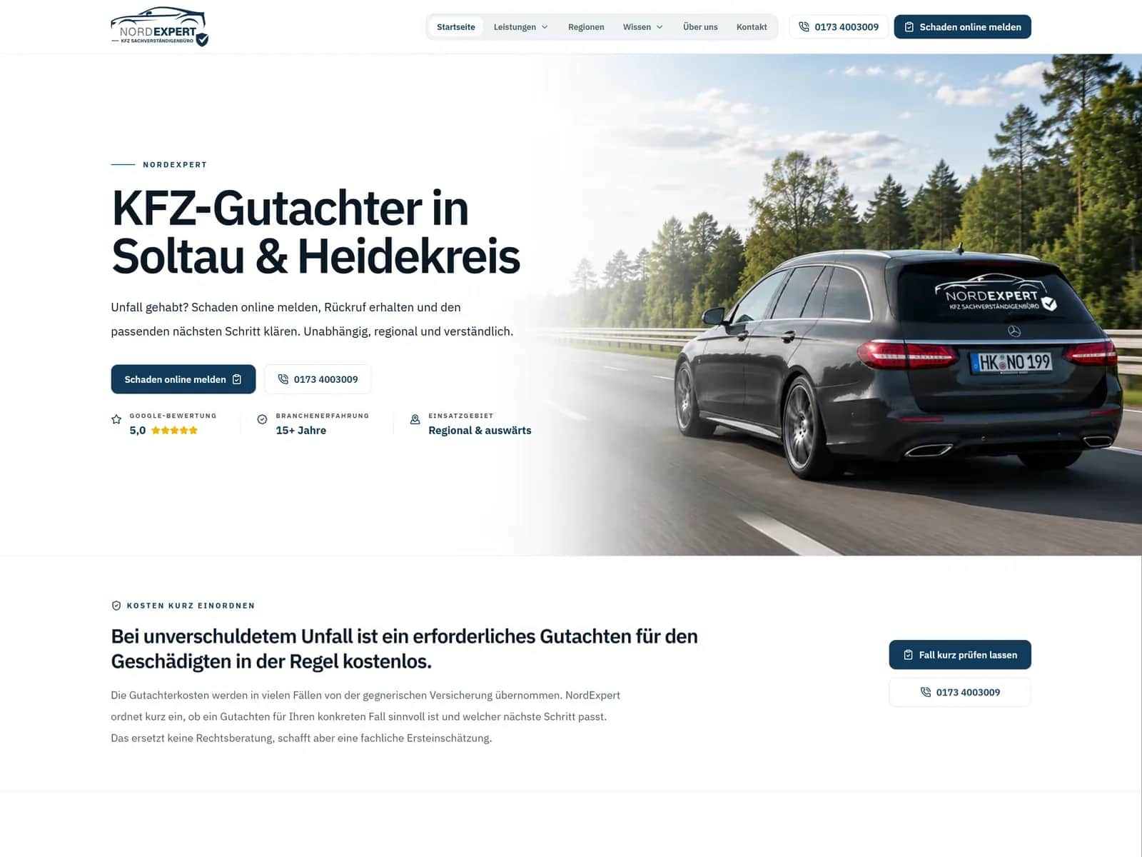 Screenshot der Website von NordExpert für Kfz-Gutachten auf nord-expert.de Screenshot der Website von NordExpert für Kfz-Gutachten auf nord-expert.de