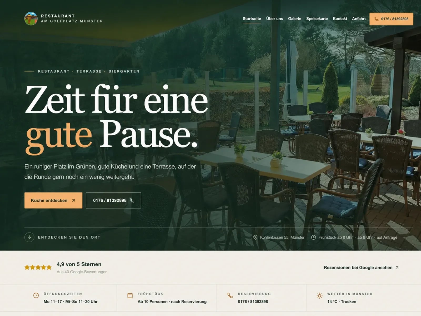 Screenshot der Website von Restaurant am Golfplatz Munster für Restaurant & Biergarten auf restaurant-golfplatz-munster.de
